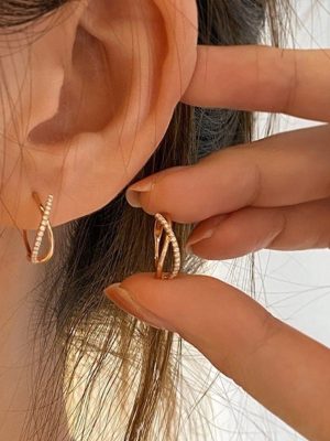 Line Diamond Cross 925 Sterling Silver Plated 18K Ballet Cross Zircon Earrings Earrings Light Luxury Women's Design