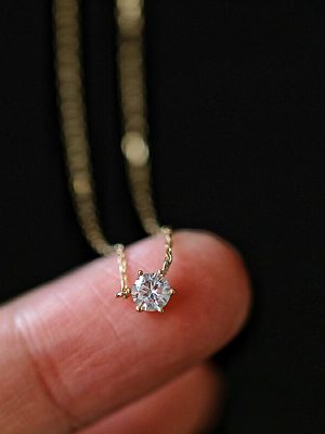 S925 Sterling Silver Plated 14K Gold Classic Single Diamond Necklace Six Claw Zircon Clavicle Chain All-Match Simple Pendant Women's Ins Style