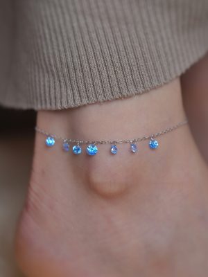 S925 sterling silver plated platinum anklet female navy zircon jewelry tassel sweet Japanese and Korean personality daily HME