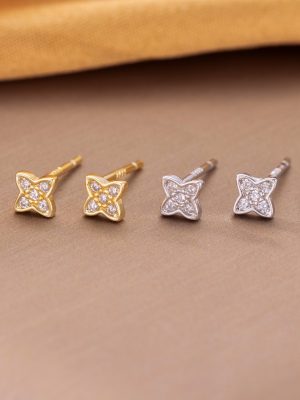 S925 Sterling Silver Plated 18K Gold Micro-inlaid Zircon Flower Earrings for Women Simple Light Luxury All-match Elegant Earrings for Women