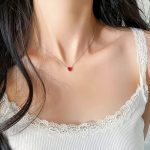 S925 Sterling Silver Plated 14K Gold Love Pendant Necklace Women's Peach Heart Simple Red Corundum Simple Clavicle Chain