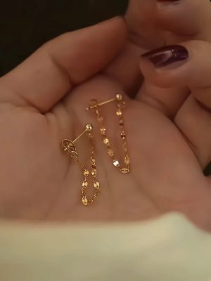 S925 Sterling Silver Plated 14K Golden Star River Flashing Lips Chain Tassel Earrings Women's High-end Fashion All-match Earrings