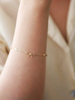 S925 Sterling Silver Plated 14K Gold Twist Bow Bracelet Women's Four-leaf Clover Simple Artistic Elegant Ins Style Bracelet