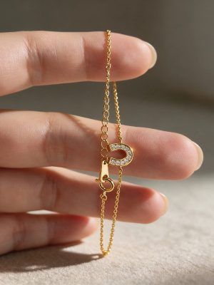 S925 Sterling Silver Plated 18K Gold Full Diamond Lucky Horseshoe Bracelet Women's Design Simple Fashion All-match Bracelet