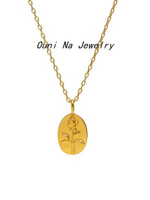 S925 All-body Sterling Silver 14K Gold Plated Flower Necklace Women's One Little Rose French All-match High-grade Clavicle Chain Ouni Na