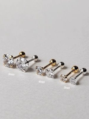 S925 Sterling Silver Plated 18K Gold Inlaid Flash Zirconium Screw Ear Nail Ear Bone Nail Daily Commuting All-match Sleep Free HME