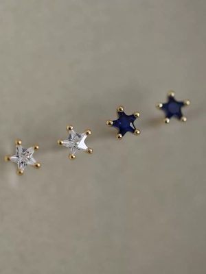 925 Sterling Silver Blue and White Zircon Earrings Women's Fashionable Simple All-Match Star Earrings Ouni Na