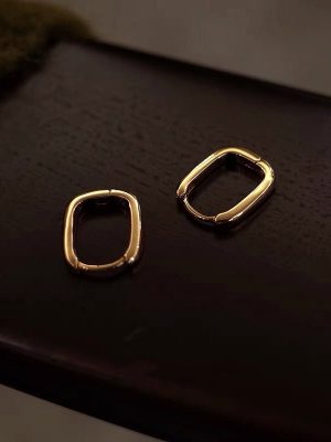 All-body 925 Sterling Silver Plated 18K Gold Geometric Square Ear Buckle Earrings Women's Minimalist Light Luxury Fashion All-match High-end Ears