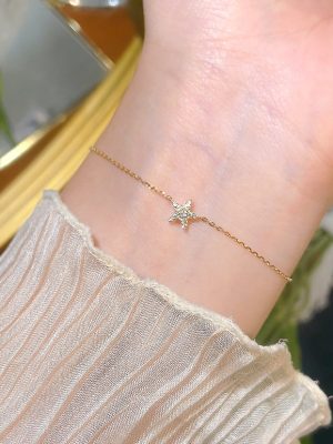 S925 Sterling Silver Gold Plated Diamond Five-pointed Star Fine Bracelet Women's Light Luxury Simple Commuting Star Bracelet Ouni Na
