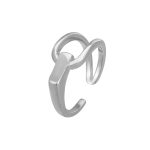 color: White gold geometric lines asymmetric ring / size: Opening adjustable