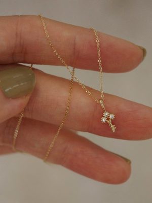S925 Sterling Silver Necklace 14K Gold Key Pendant Necklace Japanese Style Cary Light Luxury Mini Clavicle Chain for Women
