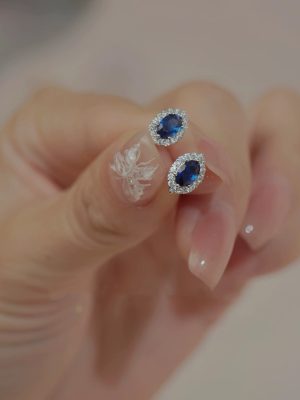 S925 Sterling Silver Plated 14K Jinbao Blue Zircon Earrings Women's Retro High Elegant Elegant Earrings Ouni Na