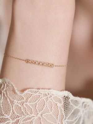 Japanese Style S925 Sterling Silver Plated 14K Gold Lace Diamond Bracelet Light Luxury Palace Style Hollow Stacked Bracelet for Women Ouni Na