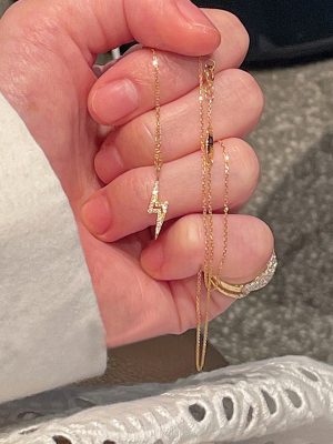 S925 Sterling Silver Plated 14K Gold Lightning Diamond Necklace Advanced Light Luxury Personalized Pendant Collarbone Chain Fashion All-match