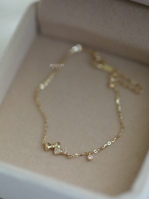 Girl's Heart s925 Silver Plated 14K Gold Bow Exquisite Japanese Temperament Sterling Silver Bracelet Gift Cute Daily HME