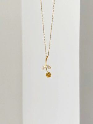 S925 Sterling Silver Plated 14K Gold Romantic Rose Pendant Necklace Light Luxury All-match Clavicle Chain Female Ouni Na
