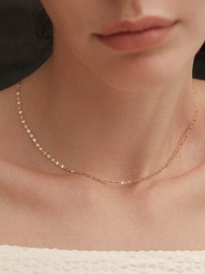 S925 Sterling Silver Plated 14K Gold Fine Flash Lip Chain High-grade Plain Chain Simple All-match Commuter Stacked Necklace Female Ouni Na