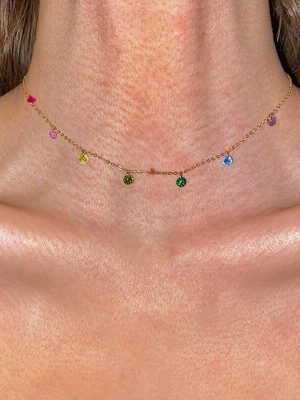 Lucky 7 Color S925 Sterling Silver Plated 14K Gold Clavicle Chain Rainbow Zircon Necklace Simple Gift Neck Chain HME