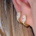 Vintage 925 Sterling Silver Plated 18K Gold Large Horse Eyes Ultra Flash Zircon Light Luxury Ear Buckle French Princess Style Cold Ear Ring