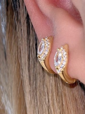 Vintage 925 Sterling Silver Plated 18K Gold Large Horse Eyes Ultra Flash Zircon Light Luxury Ear Buckle French Princess Style Cold Ear Ring