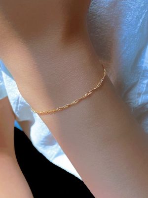 S925 Sterling Silver Plated 14K Gold Water Corrugated Bracelet Women's Corrugated Plain Chain Stacked Wear Daily All-Match Light Luxury Jewelry Women's Ouni Na
