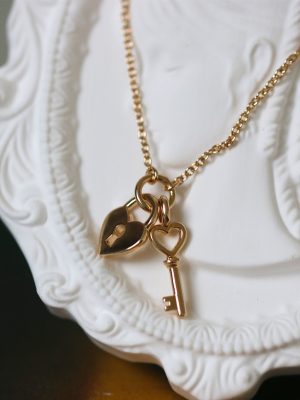 Heart has belongs to ~ s925 sterling silver plated 18k gold new heart lock & key necklace pendant French clavicle chain female HME