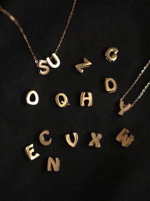 S925 Sterling Silver Plated 14K Gold Necklace Pendant Cute Mini 26 English Letter Name Pendant Couple DIY Gift