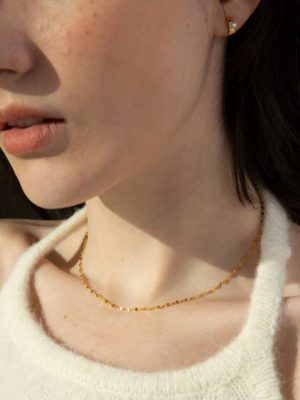 S925 Sterling Silver Plated 14k Gold Necklace Women's Japanese and Korean Style Simple Elegant Simple Small Sequin Lip Chain Bare Chain Clavicle Chain HME