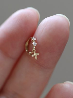 Body 925 Silver Plated 18K Gold Mini Cross Small Ear Buckle Ear Ring Japanese Style Light Luxury Design Earrings Earrings