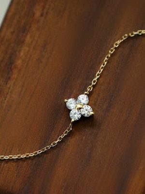 S925 Silver Plated 14K Gold Bracelet Women's Light Luxury Design Artistic Fine Mini Four-leaf Clover Diamond