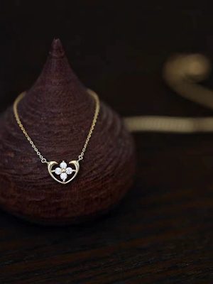 S925 Sterling Silver Plated 14K Gold Classic Cross Floret Necklace Women's Four-leaf Clover Clavicle Love Element Elegant All-match