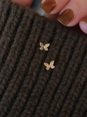 Factory direct supply S925 sterling silver plated 14K gold butterfly earrings women's light luxury mini diamond earrings Ouni Na