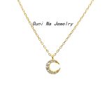S925 Sterling Silver Plated 14K Gold Moon Diamond Necklace Women's Light Luxury Gentle Elegant Simple Zircon Clavicle Chain Ouni Na