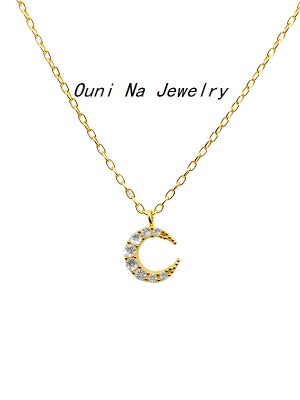 S925 Sterling Silver Plated 14K Gold Moon Diamond Necklace Women's Light Luxury Gentle Elegant Simple Zircon Clavicle Chain Ouni Na