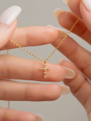 S925 Sterling Silver Mini Cross Simple All-match Necklace Women's High-grade Micro-inlaid Clavicle Chain