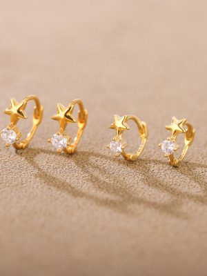 S925 Sterling Silver Micro-inlaid Zircon Five-pointed Star Ear Buckle Women's Korean-style Simple Elegant Fashionable Exquisite All-match Earrings Earrings