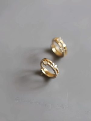 S925 Sterling Silver Plated 14K Gold Small Ear Ring Zircon Earrings Women's Design High Elegant Exquisite Earrings
