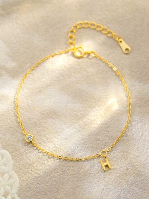 S925 Sterling Silver H Letter Zircon Bracelet Women's Simple Exquisite Design Bracelet Fashion Overlapping Wearing All-match Jewelry