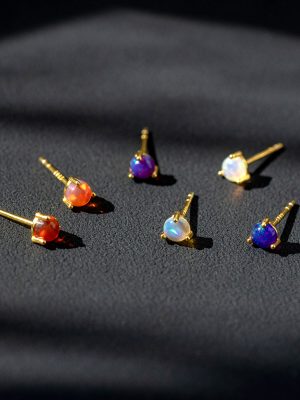 S925 Sterling Silver Natural Aobao Three-Claw Earrings Women's Light Luxury Simple Design Multicolor Elegant All-Match Earrings
