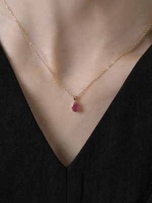 S925 Sterling Silver Plated 18K Gold Inlaid Artificial Red Corundum Fine Pendant Simple Necklace Women's Light Luxury Clavicle Chain HME