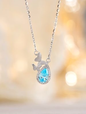 S925 sterling silver beautiful butterfly spring necklace female gentle sweet temperament clavicle chain design neck jewelry