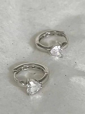 S925 Sterling Silver Platinum Plated Love Zircon Earrings Simple All-match Commuter Daily Exquisite High Ear Buckle HME