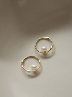 S925 Sterling Silver Plated 14K Gold Ear Ring Twist Bead Pearl Ear Buckle Japanese and Korean Design Elegant Earrings Women HME