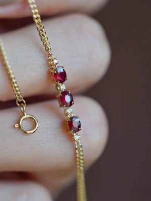S925 Sterling Silver Plated 14K Gold Garnet Red Zircon Bracelet Female Design Cuban Chain Bracelet Ouni Na