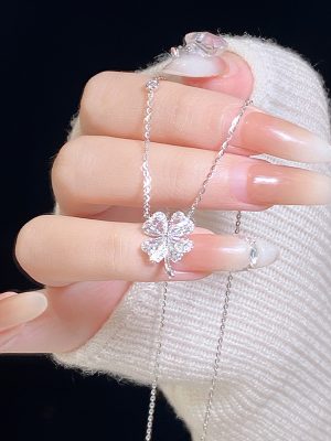 S925 sterling silver diamond four-leaf clover necklace women's light luxury design fashion temperament exquisite fashion clavicle chain