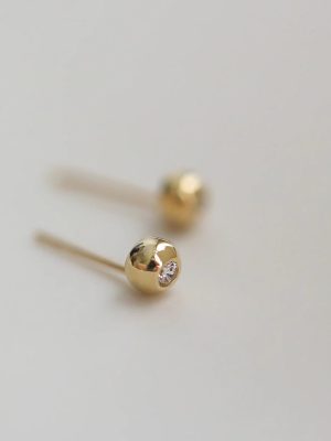 S925 Sterling Silver Plated 14K Gold Chubby Cute Small Bulb Exquisite Simple Zircon Earrings All-match Commuter HME