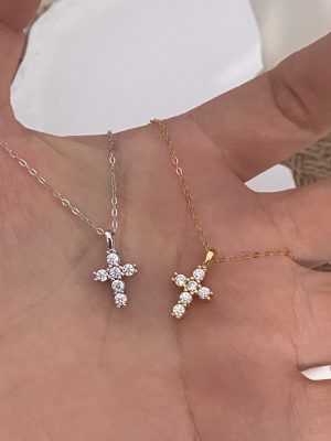 S925 Sterling Silver Plated 18K Gold Diamond-encrusted Cross Pendant Necklace Women's Ins High-grade Light-weight Versatile Clavicle Chain