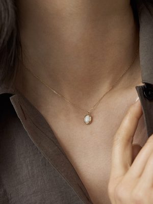 S925 Silver Plated 14k Gold Jelly Opal Pendant Classic Round Oval Necklace Clavicle Chain Meticulous and Small HME