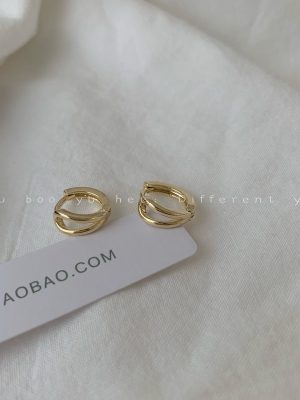 S925 Silver Plated 18K Gold Simple Small Ear Buckle Design Plain Ring High Earrings Sterling Silver Earrings Women's HME
