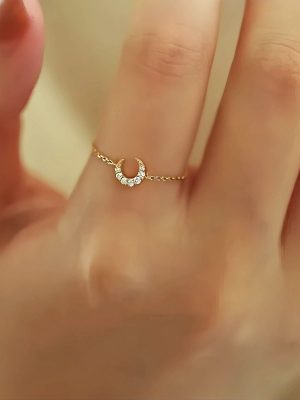 S925 Sterling Silver Plated 14K Small and Exquisite Gold Moon Chain Soft Ring Women's Adjustable Ins Fashion Joker